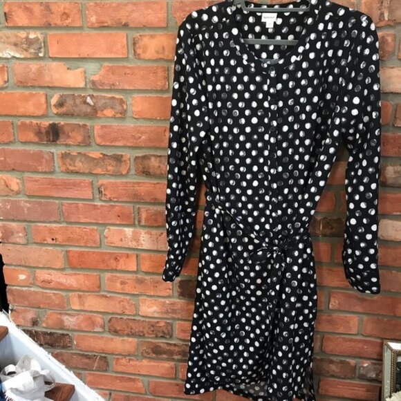 Merona NEW Polka Dot Stretch Shirt Dress Pockets Button Stretch Tunic Minimal L - Picture 11 of 16